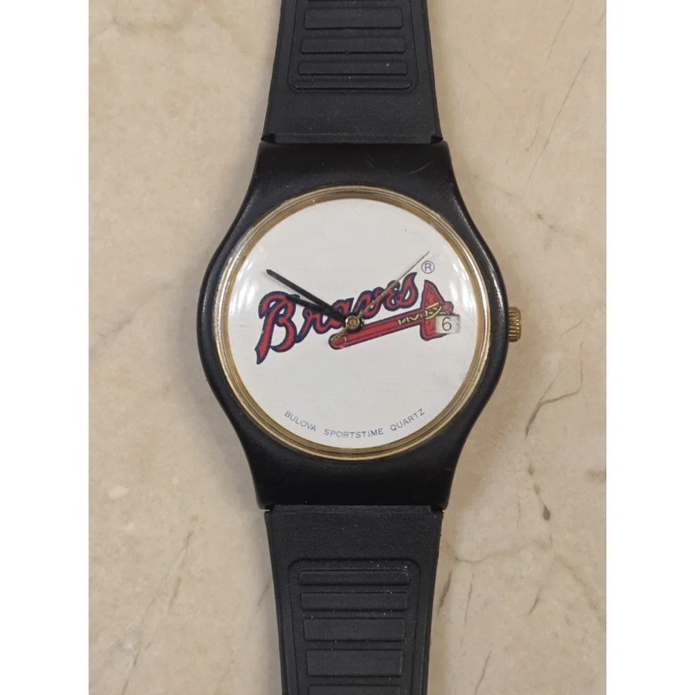 1990s Bulova Sportstime Braves Watch MLB Baseball‎ Wrist Watch - New Battery
